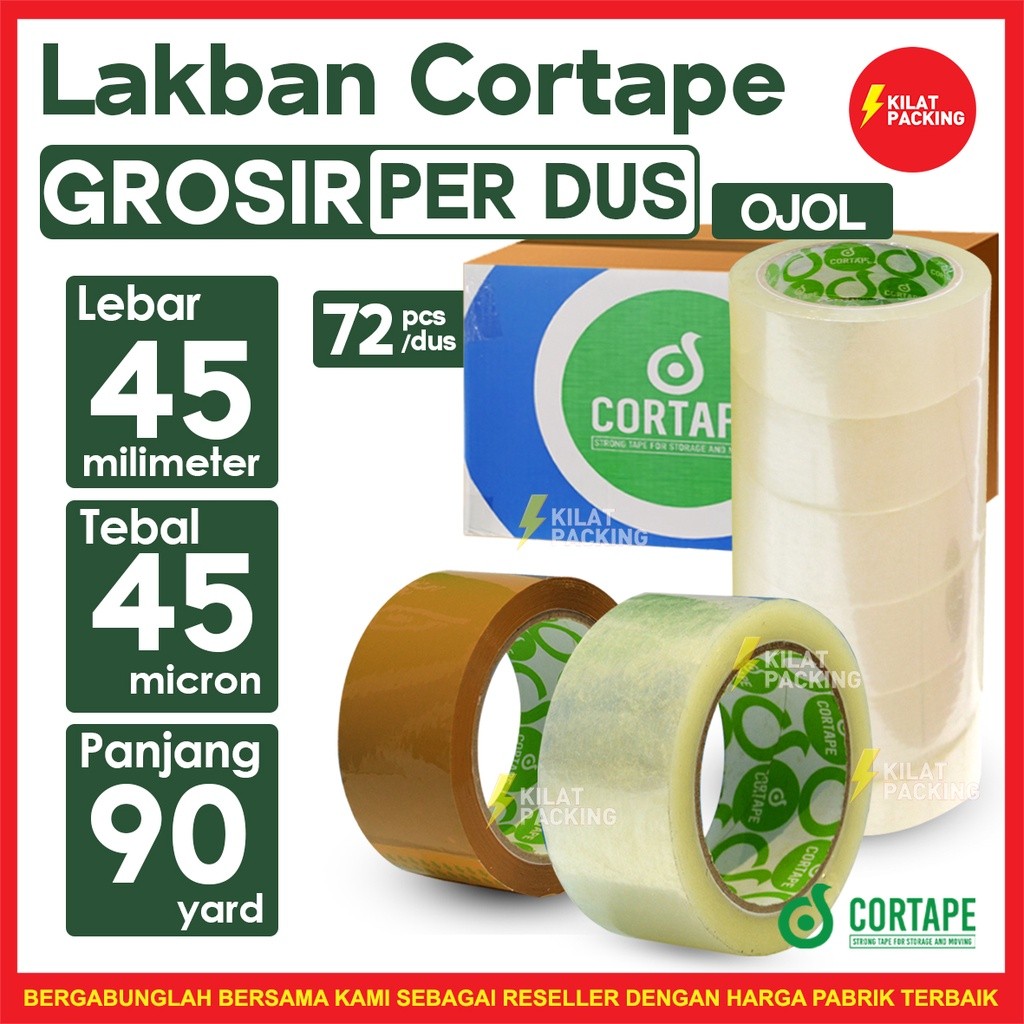 

Lakban Cortape 2 inch 45 mm (90 yard) Bening 1 Dus-GOJEK/GRAB