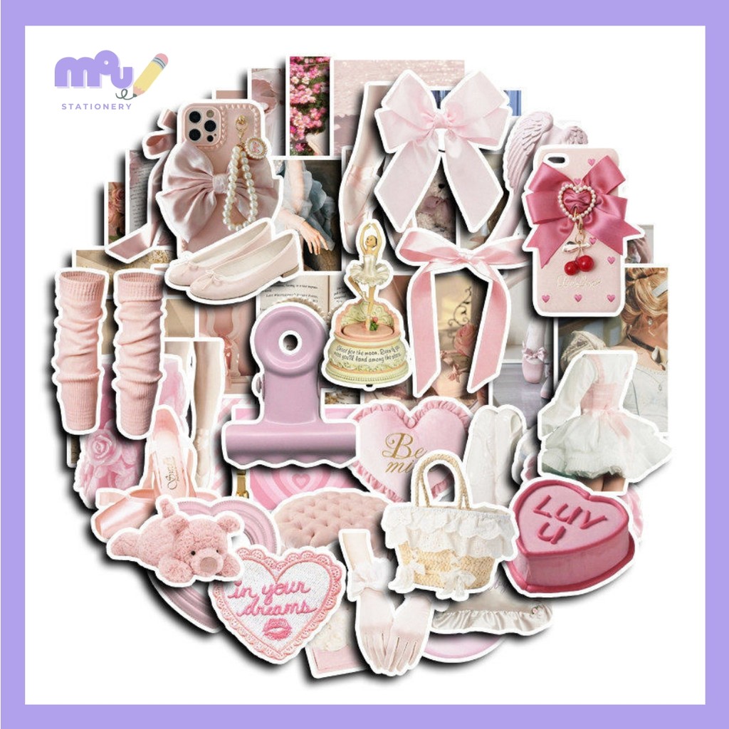 

[MOUMOU] 50pcs Sticker Coquette Series / Stiker Aesthetic Lucu Gaya Coquette – Untuk Journaling & Dekorasi