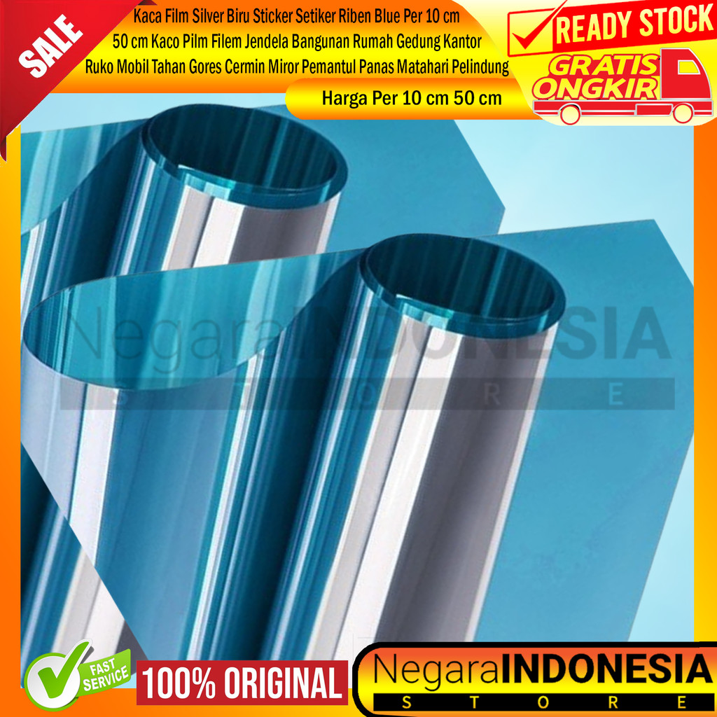 Kaca Film Silver Biru Sticker Setiker Riben Blue Per 10cm 50cm Kaco Pilm Filem Jendela Bangunan Ruma