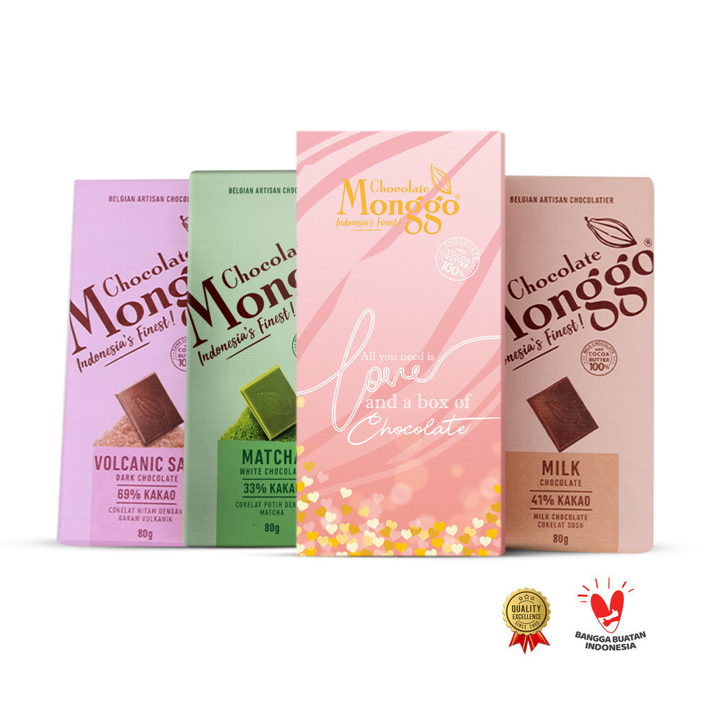 

Chocolate Monggo | Valentine Chocolate Three Tablets Gift Wrapping 3x80g | Hadiah Hari Kasih Sayang