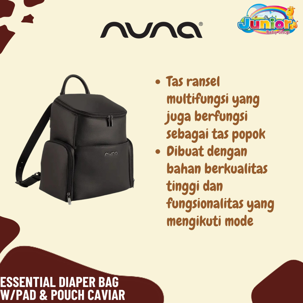 Nuna Essential Diaper Bag W/Pad & Pouch Caviar - Tas popok bayi