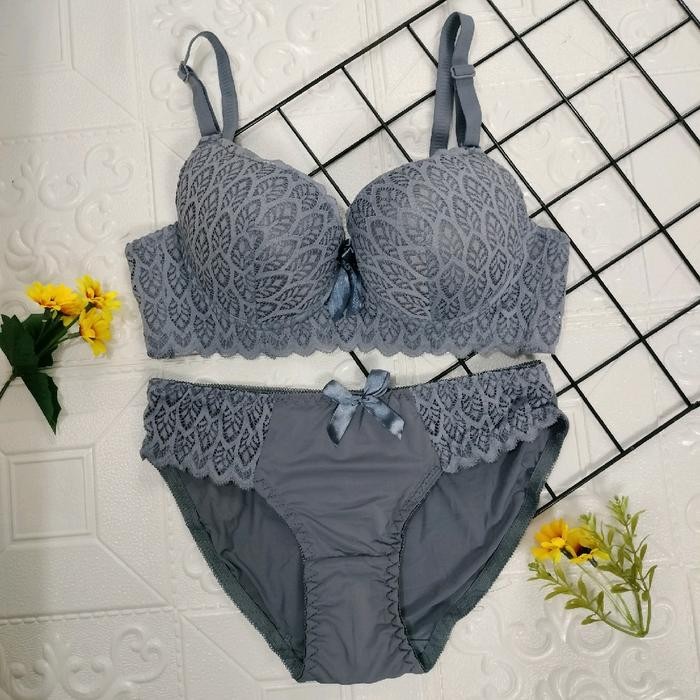 COD Bra set bh + cd setelan wanita kwalitas import bra set sexy wanita - abu abu, 34/75