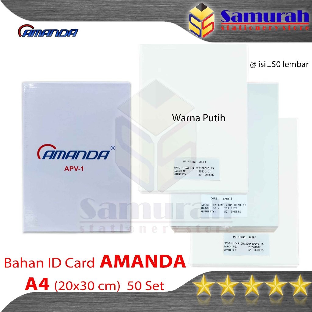 

Bahan ID Card Amanda A4 Putih Ukuran 20 x 30 cm / PVC Sheet Printable Card isi 50 Set tebal 0.76 mm / 760 mic