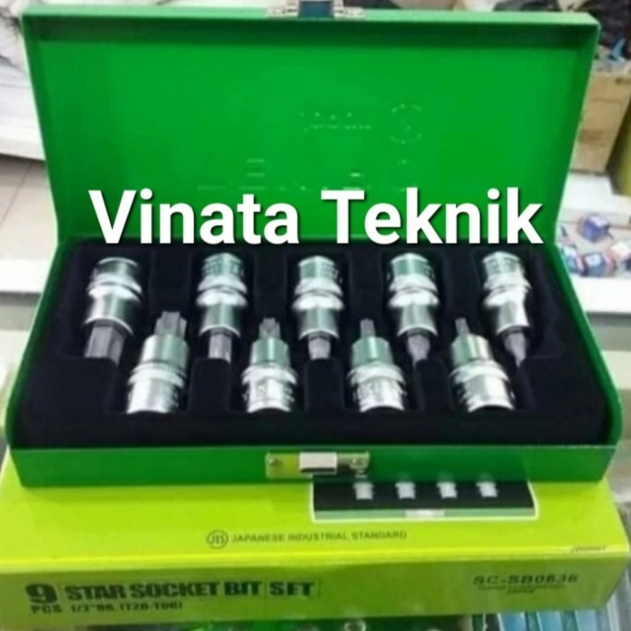 Kunci Shock Sok L Bintang Set 9 Pcs 1/2" TEKIRO Star Socket Bit