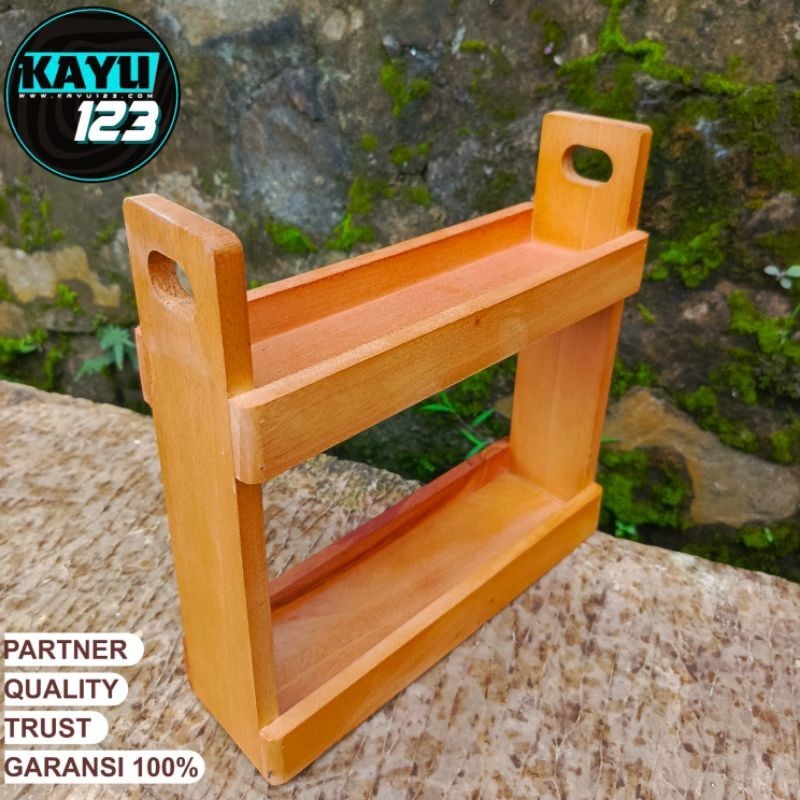 Rak Dapur Tempat Bumbu Kayu 2 Susun Ukuran 6cm Kapasitas 8 Toples Unik Aesthetic