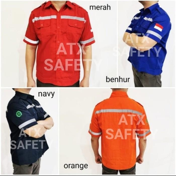 Wearpack Safety Lengan Pendek Baju Seragam Kerja Proyek Safety K3 - Merah, M