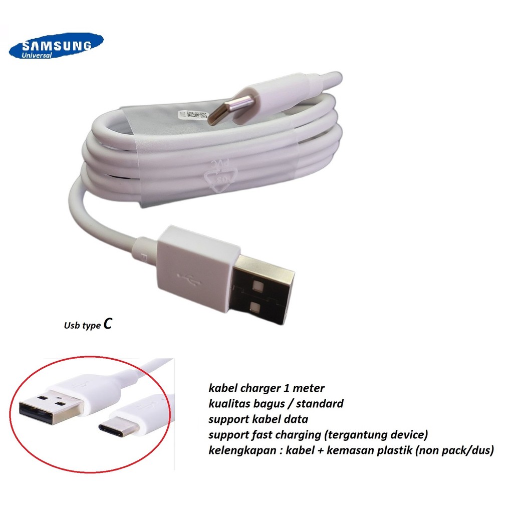 (putih) Usb type C kabel charger samsung  M12 (SM-M127F / SM-M127N)