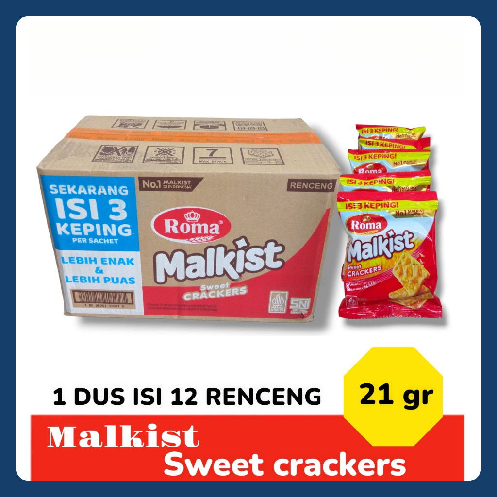 

Biskuit Roma Malkist Crackers Renceng 21 gr - 1 KARDUS ISI 12 RENCENG