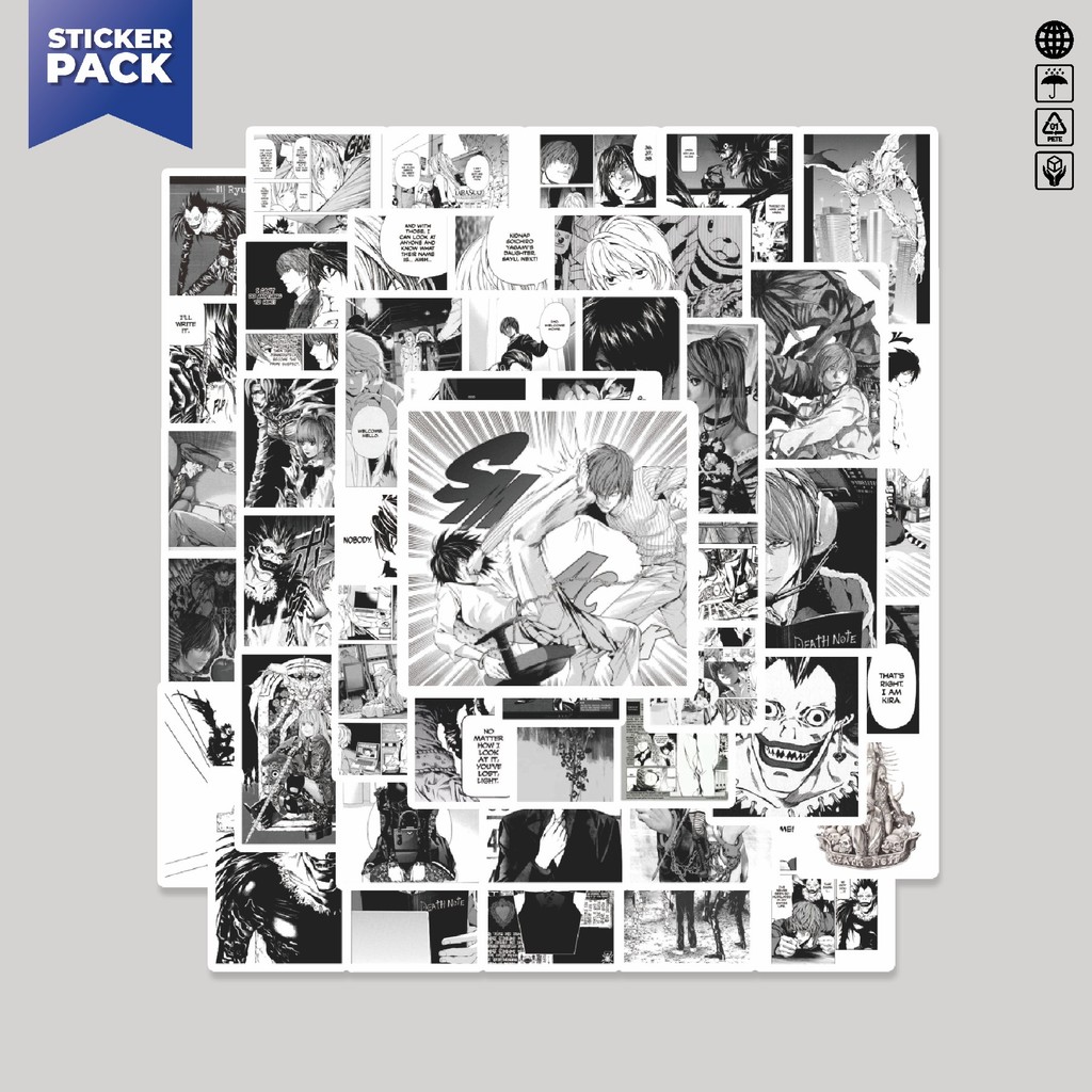 

[100PCS]Stiker Pack Stiker Anime Death Note S2 B&W Aesthetic Vinyl Anti Air Dekorasi Sticker Laptop Buku Journal Koper Helm Casing HP Gitar Helm Skateboard