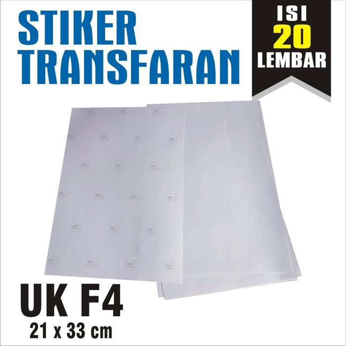 

TERLARIS! Stiker Transparan A4, F4 isi 20 lbr / Kertas Sticker Transparant Laminasi - A4 20 Lembar