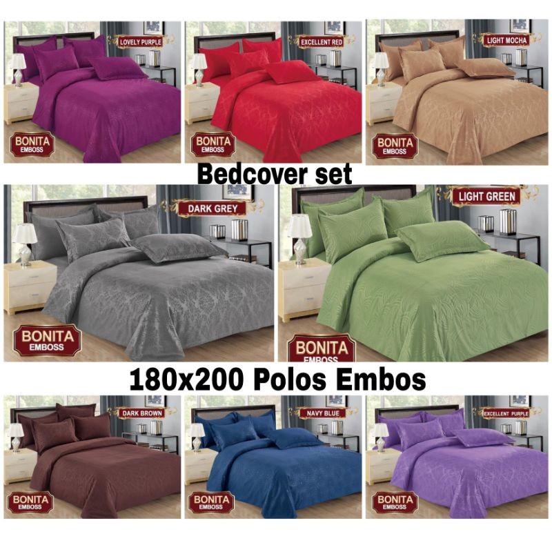 BONITA - Bedcover Polos Bonita Set Queen 160x200 King 180x200 T20 Flat Karet Corak Embos
