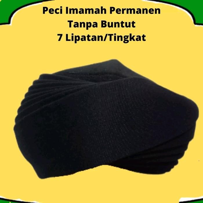 Peci Imamah Permanen 7 Tingkat Hijau Maroon untuk Dewasa - Motif Putih Hitam Muslim Songkok - HITAM,