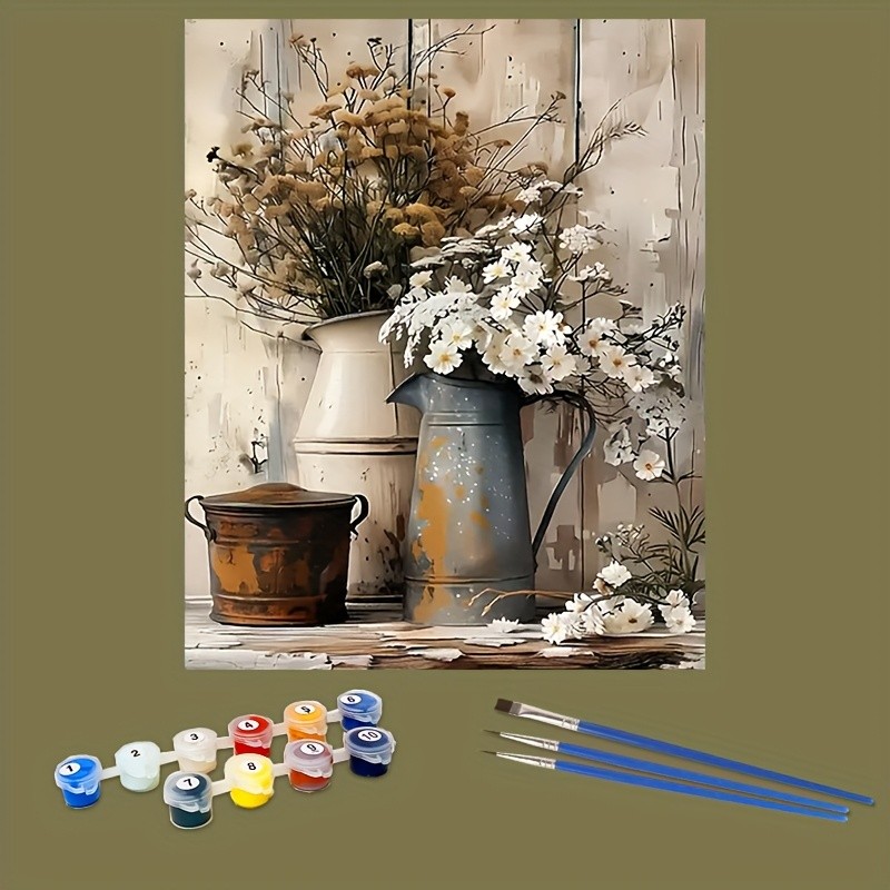 

painted by numbers. Vintage flower decoration, new home decoration.