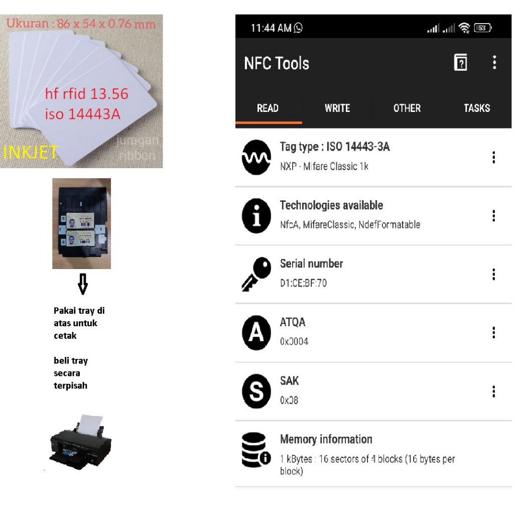 id card inkjet  rfid 13.56 mhz untuk printer epson l8050