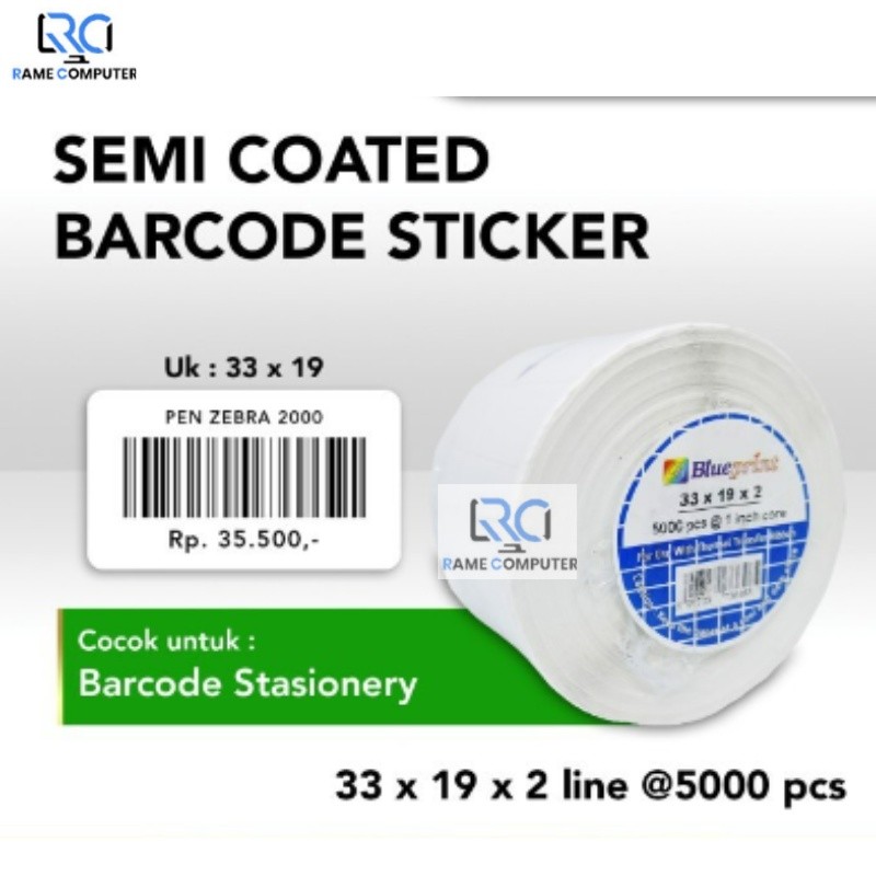 

Sticker label 33x19X2 Line Semi Coated BLUEPRINT isi 5000Pcs 33x19 x 2 line cocok untuk barcode stasionery