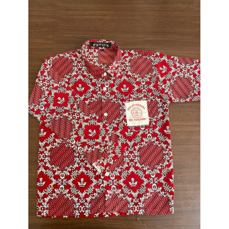 Batik Sekolah Sd Negeri kelas 1- 6 Motif merah lereng  baju seragam sekolah kemeja anak laki laki da