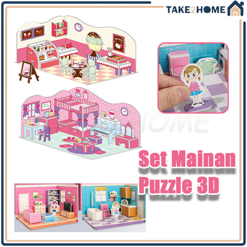 Mainan Anak Puzzle 3D/Lucu Foam Puzzle Rumah 3D/Puzzle 3D DIY Foam mainan edukasi anak