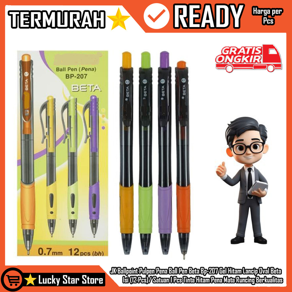 

JK Ballpoint Pulpen Pena Ball Pen Beta Bp-207 Gel Hitam Lancip Oval Beta Sn818 1 Box Isi (12 Pcs)/ Satuan 1 Pcs Tinta Hitam Pena Mata Runcing Berkualitas 1 Kotak 1 Lusin Selusin Satu Bolpen Klik Biru Lancip SJN Modern Basah Merah Fokus