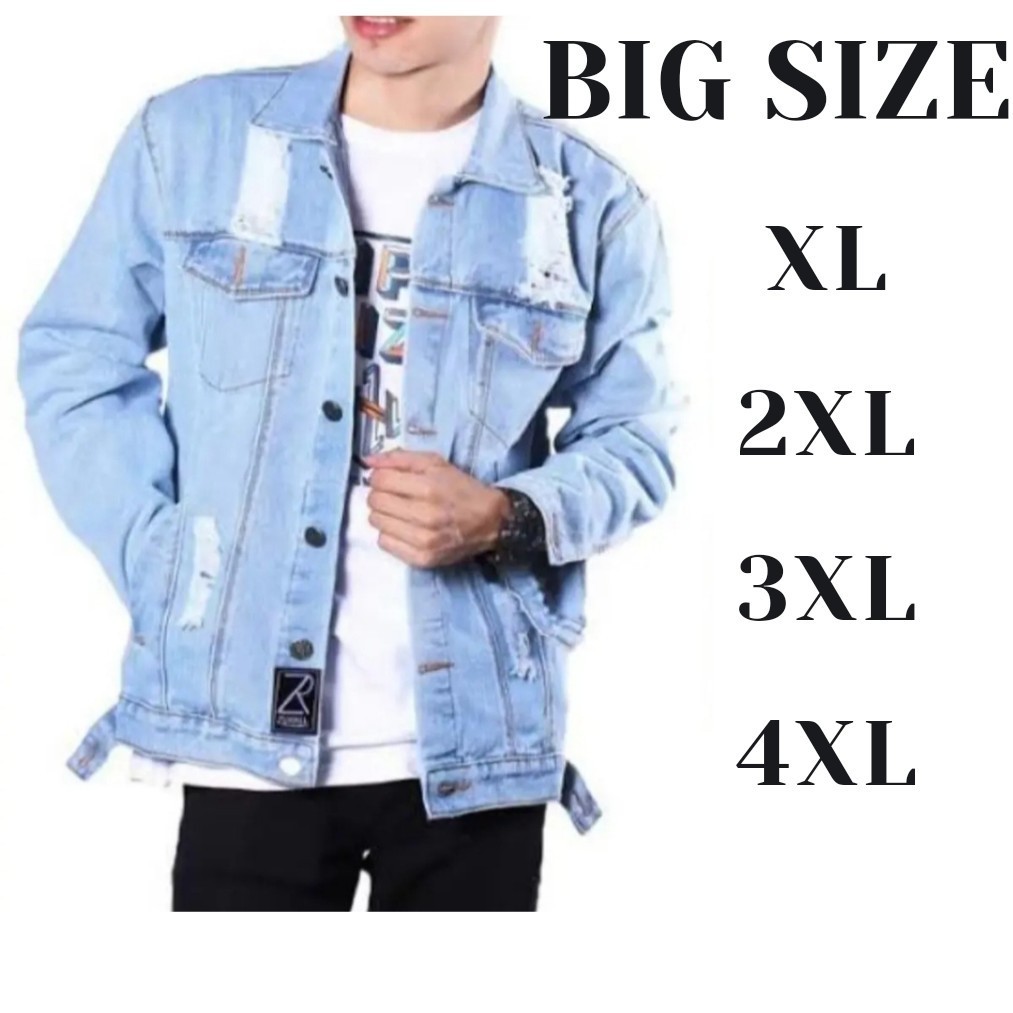 BIG SIZE JUMBO M-5XL Jaket Denim Pria /  Jaket Denim Sobek pria Terlaris / Jaket Jeans Pria Sobek