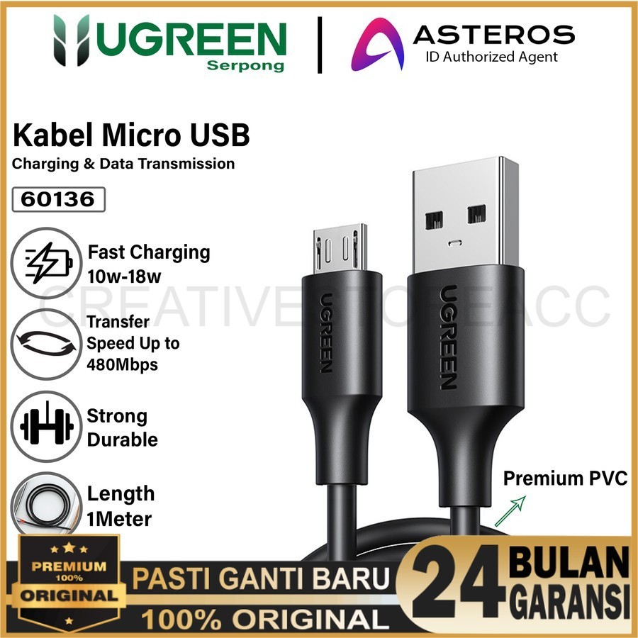 Ugreen Kabel Charger Micro 3A 25/50/100/150/200/300 cm - Kabel Charger Ugreen Micro Usb Original
