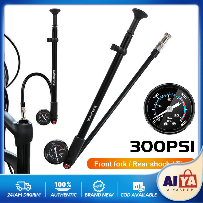 Pompa Fork Angin Sepeda Air Rear Shock 300 PSI Alloy Hitam Pompa Shock depan Pump Fork dan Sepeda MT