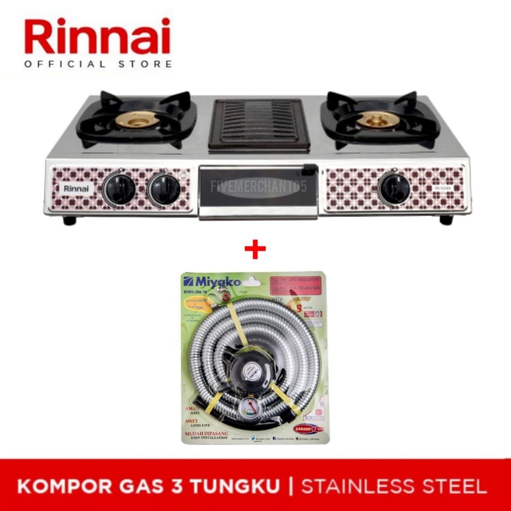 Kompor Pemanggang Rinnai RI 524 A Api Lilin Rinnai Grill 3 Tungku 524A Kompor Panggang Rinnai 3 Tung