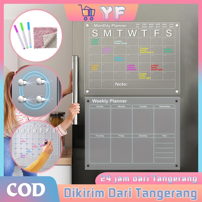 

1Set A3 Template Planner Magnet Magnetic Weekly Monthly Planner Board Meal Planner Magnetic Dengan Handuk Dan 8 Pena Dan Tempat Pensil
