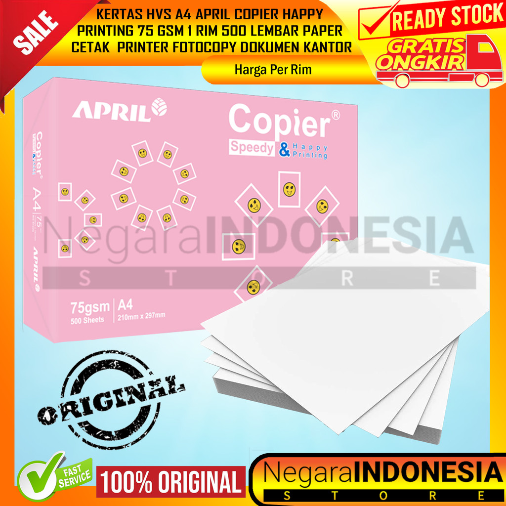 

April Kertas A4 Copier Happy Printing 75gsm Kualitas Tinggi Presisi Mesin Print Tugas Belajar Kerja Dokumen Laporan Tugas Cetak Hasil Maksimal RFA Printer File Berkas