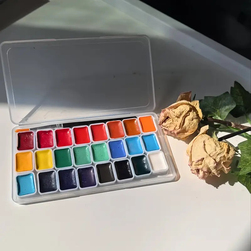 

1 set of 24 colors of traditional Chinese painting solid pigments with brush, special packaging for traditional Chinese painting