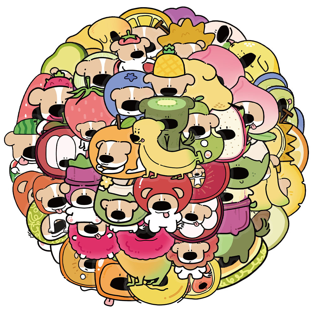 

50PCS Creative Fruit Big Nose Dog Cute Cartoon Funny Stickers Envelope Sealing Stickers Decorative Phone Cases DIY Stickers