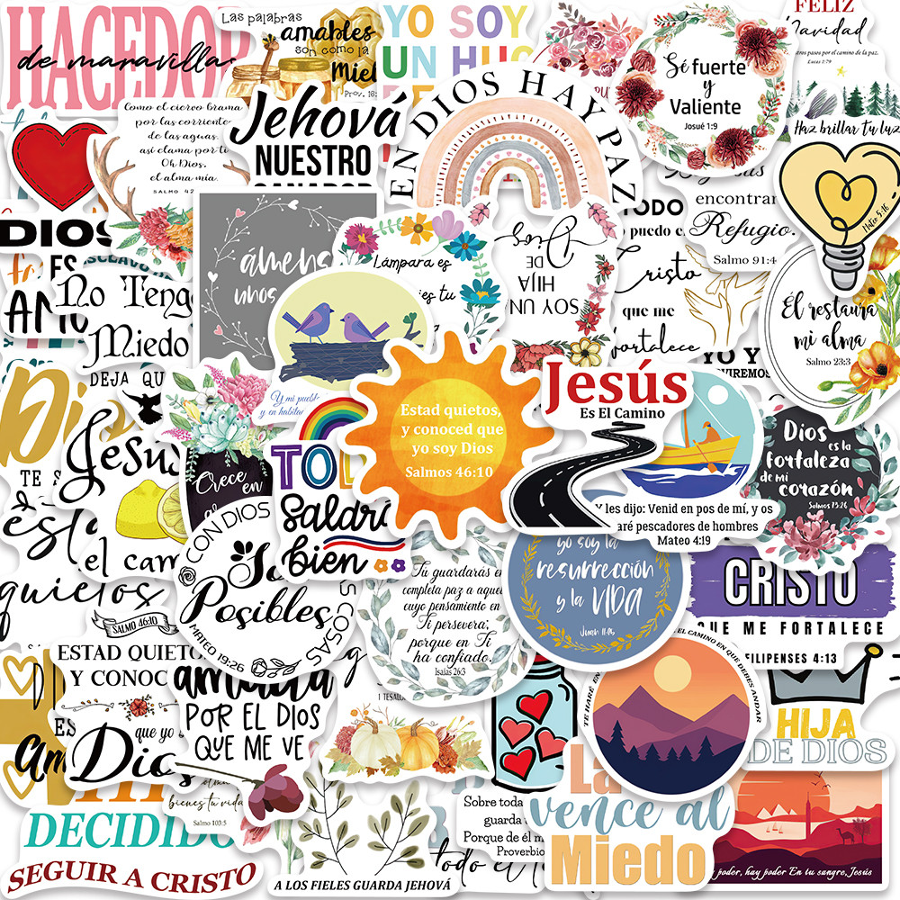 

50PCS Spanish Bible Jesus Christians Bohemia Holy Saying BOHO Stickers Christmas Notebook Laptop Luggage Waterproof Sticker