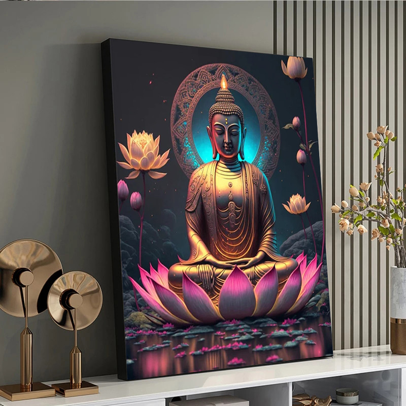 

Classic Retro Sitting Lotus Buddha Posters and Prints Abstract Wall Art Picture Canvas Painting for Room Home Decoration