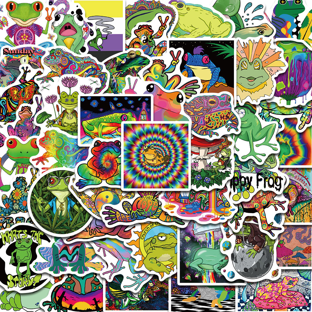 

50PCS Psychedelic Frog Stickers Cute Nostalgia Golden Laptop Luggage Home Decoration Harvest Graffiti Diary Packaging Decals
