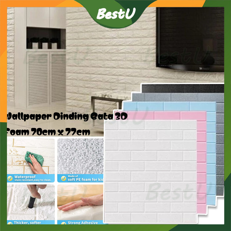 10pcs Wallpaper Dinding Foam Timbul 3D Bata Classic Brick Walpaper Stiker Dinding Dekorasi Kamar