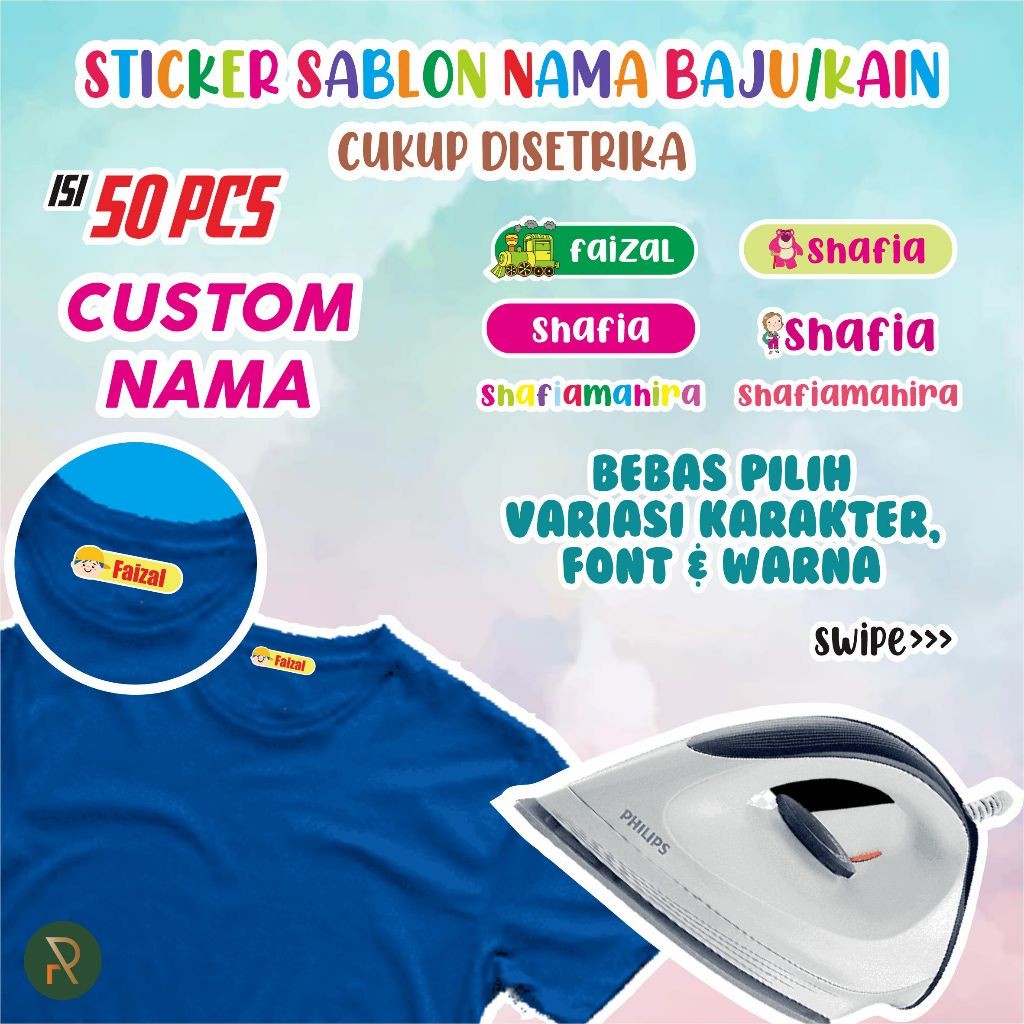 

Isi 50 pcs Label sticker sablon custom nama baju/kain