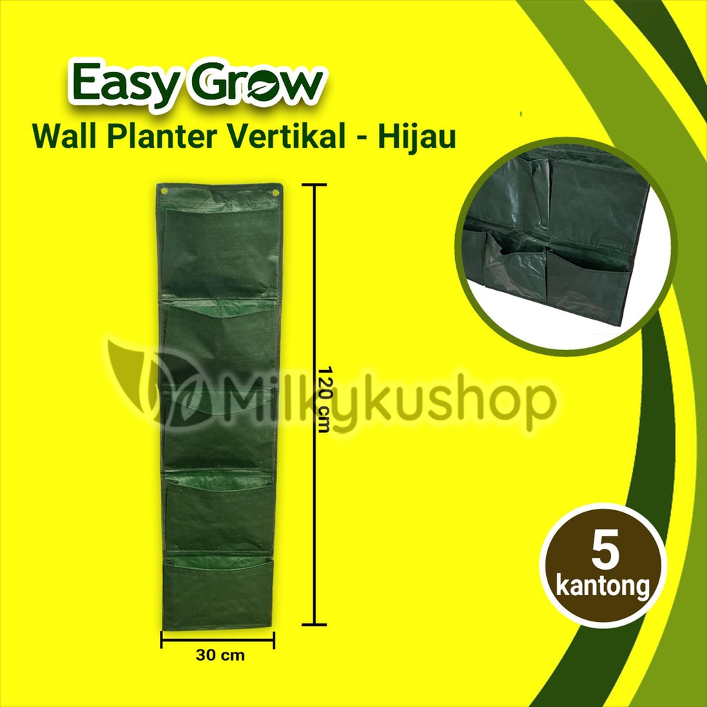 WALL PLANTER BAG EASY GROW VERTIKAL 5 KANTONG - HIJAU