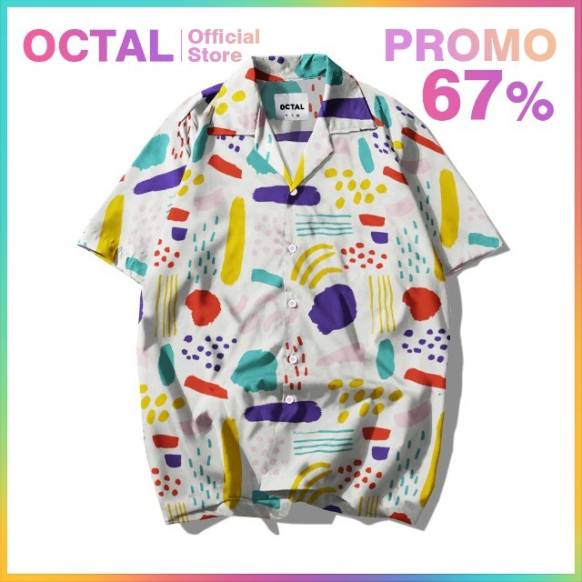OCTAL - Kemeja Motif Pattern Pantai Printing Kasual Pria - Wanita KMP-0152