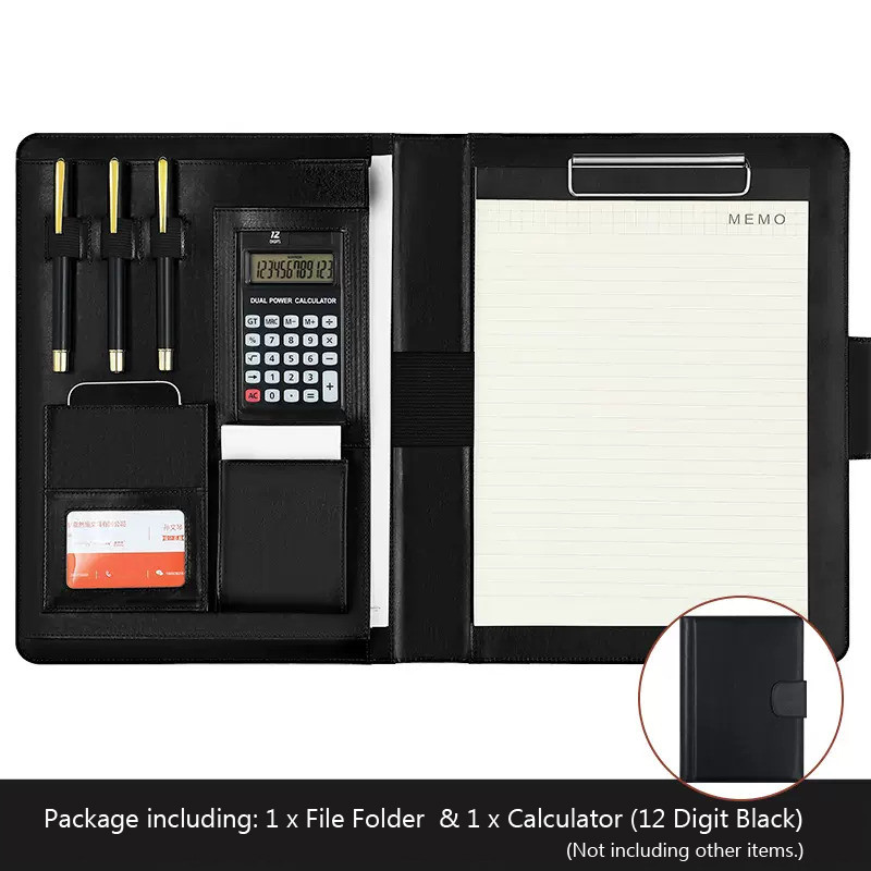 

Multifunctional A4 Leather Portfolio Folder Files Organizer for document Man Executive Briefcase Clipboard withCalculator Office