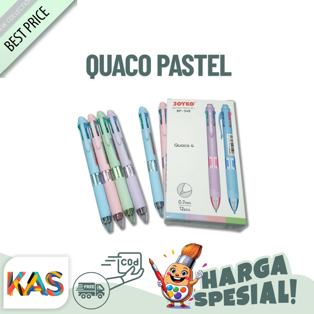 

Pulpen 4 Warna Joyko BP-348 QUACO Pastel Pena Pulpen Warna Warni - Satuann