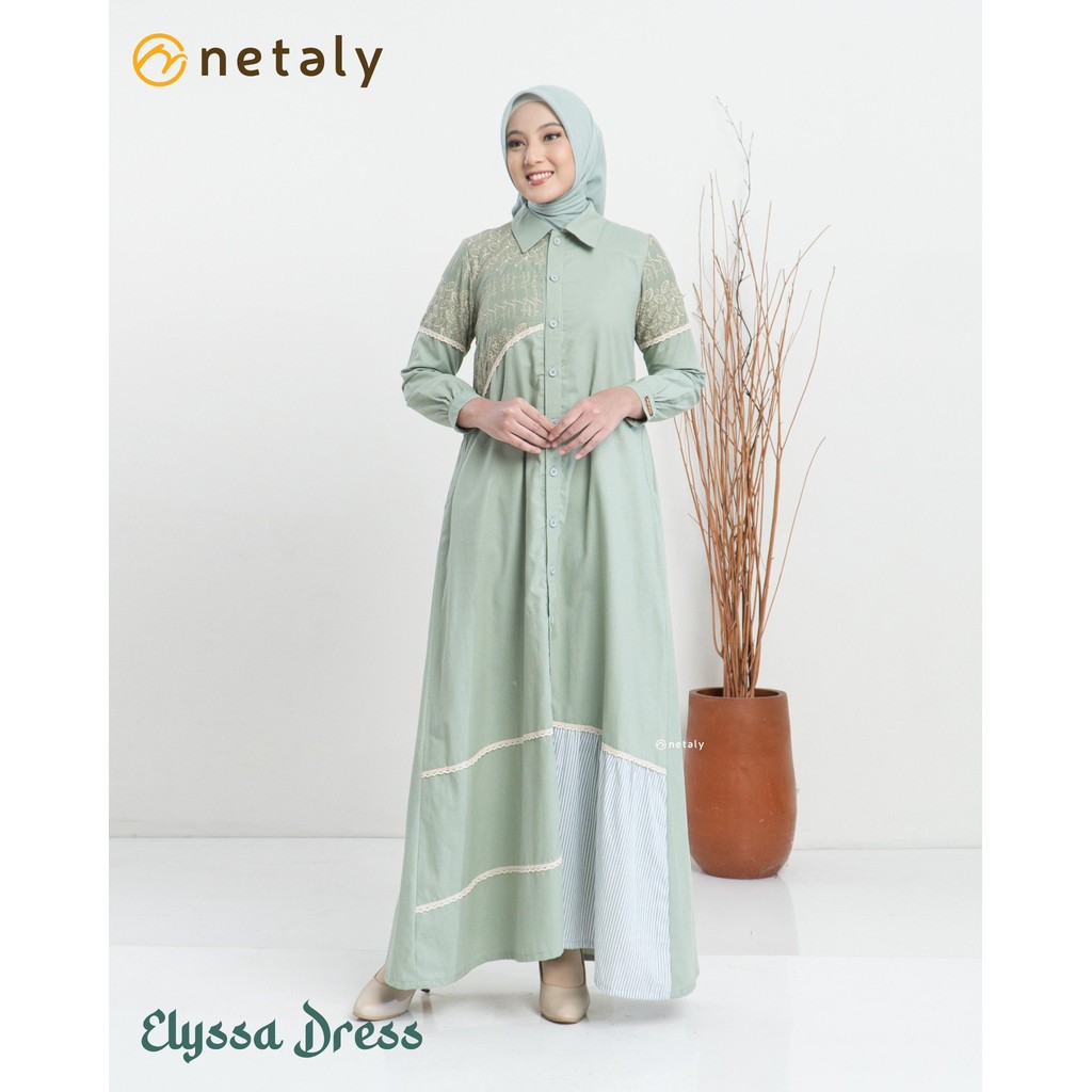 NETALY Fashion Muslim Wanita Elyssa Dress Sage