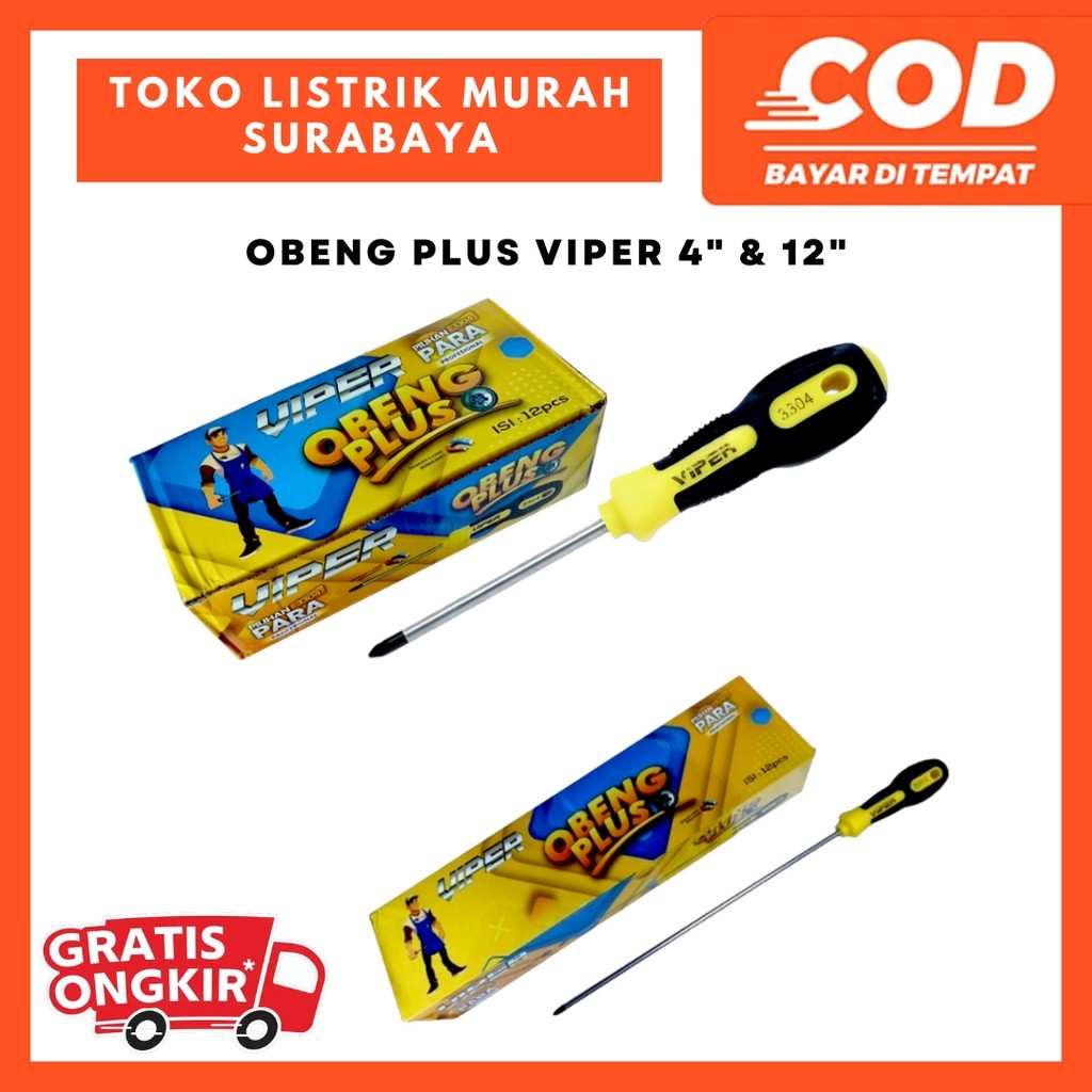 OBENG PLUS GAGANG BESAR PANJANG 4" 12" MERK VIPER