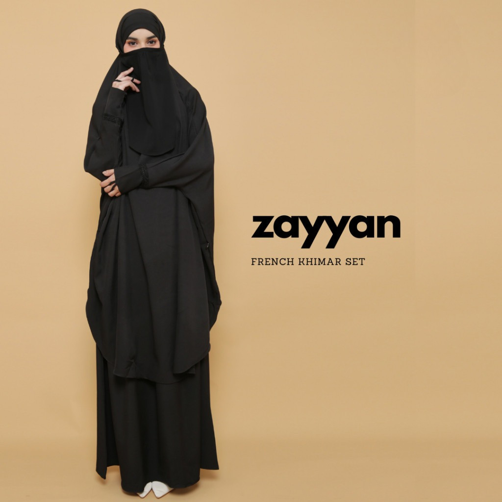 AHISHOP -  Abaya Zayyan Set Umroh Haji FK Set Syari Hitam/Putih Premium jetblack