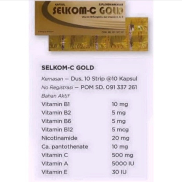 Box Selkom Selcom C Gold, Suplemen, Multivitamin, B Kompleks, Vitamin A, Vitamin C, Vitamin E