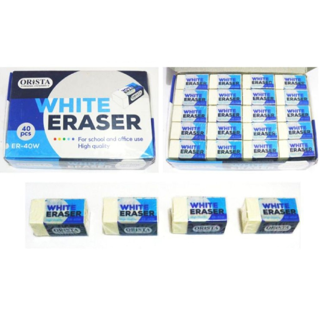

Peng Hapus Pencil Orista White Eraser Putih/Hitam 1pak isi 40pcs 451g