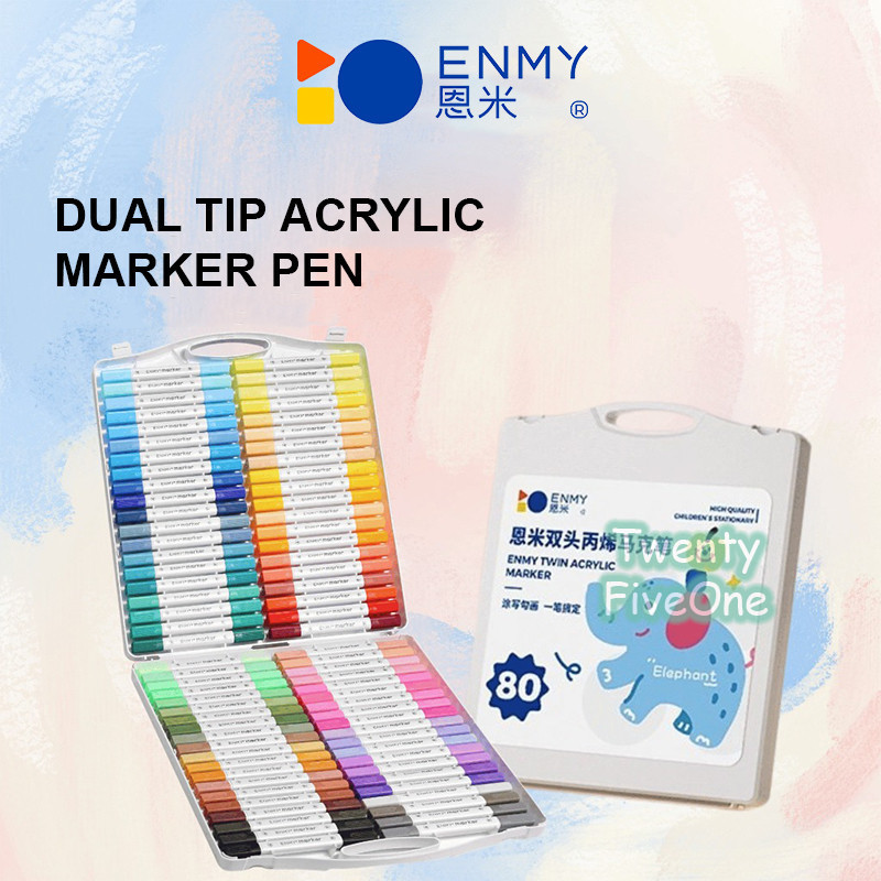 

ENMY Acrylic Paint Marker Set with Dual Tip 12/24/36/48/60/80 Warna Set Marker