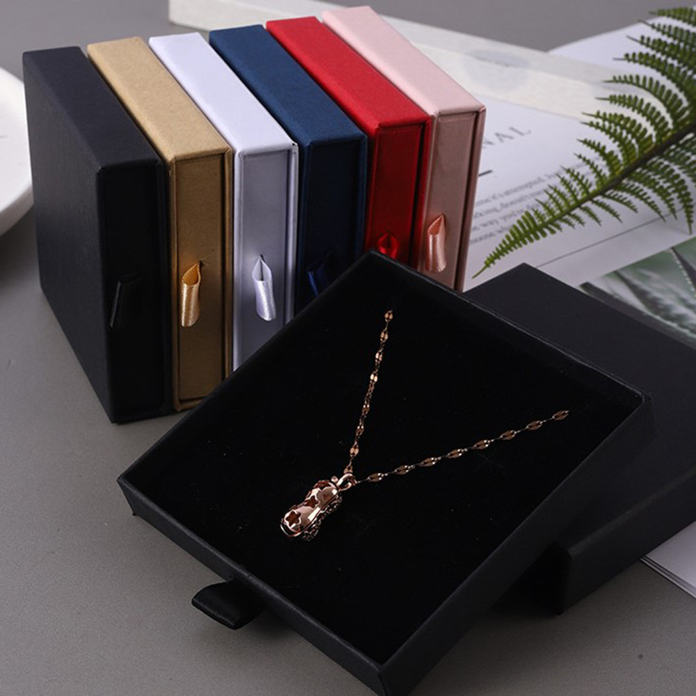 

Thick Kraft Paper Drawer Jewelry Set Packaging Box Ring Necklace Bracelets Earring Gift Case Container With Sponge Inside