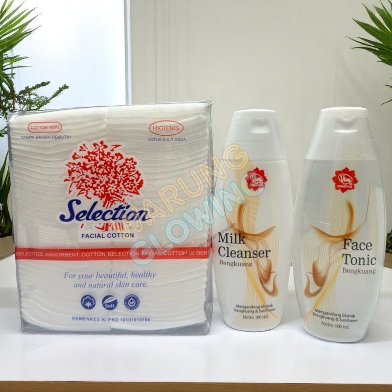 Paket 3IN1 Viva Pembersih Wajah Face Tonic + Milk Cleanser Bengkuang + Kapas