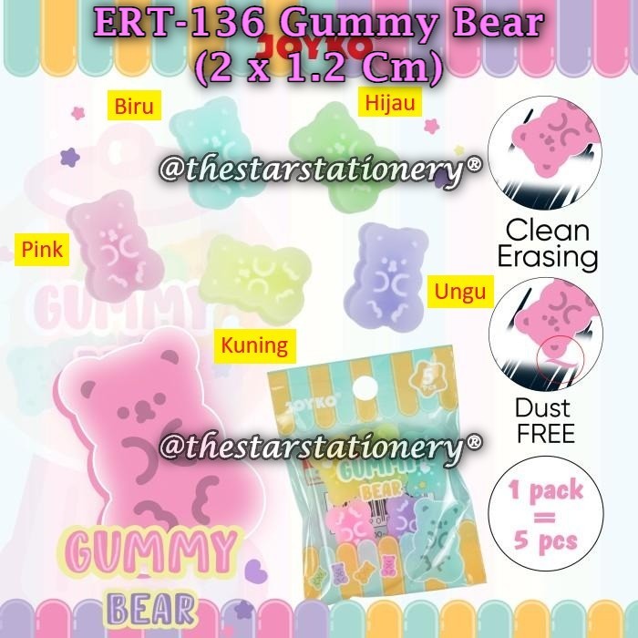 

(1 Set/5) GROSIR Penghapus JOYKO ERT-136 Gummy Bear / Eraser Joyko ERT-136 Gummy Bear (1 Set)