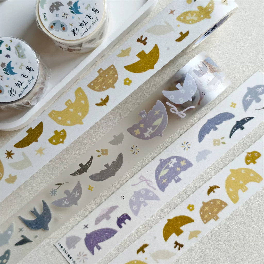 

YiEr Studio Vintage Rainbow Birds Washi Tape Planner DIY Card Making Scrapbooking Plan Decorative Sticker