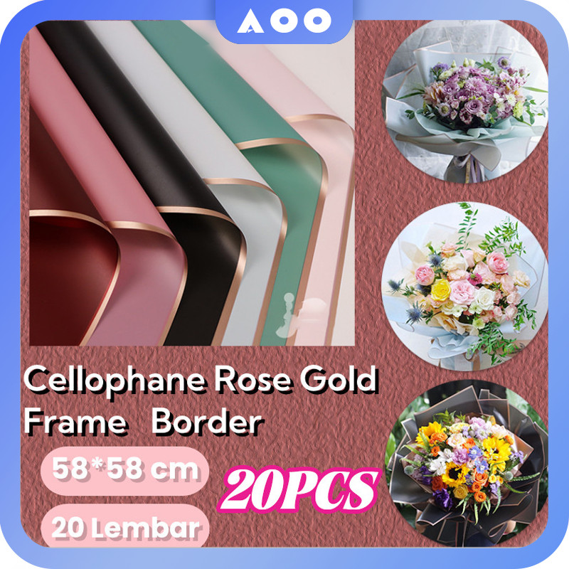 

20 PCS Cellophane Rose Gold Frame Border /Kertas Buket Korea Bunga Flower / Kertas Buket Bunga Flower/ Buket Bunga Cellophane Florist Goldline